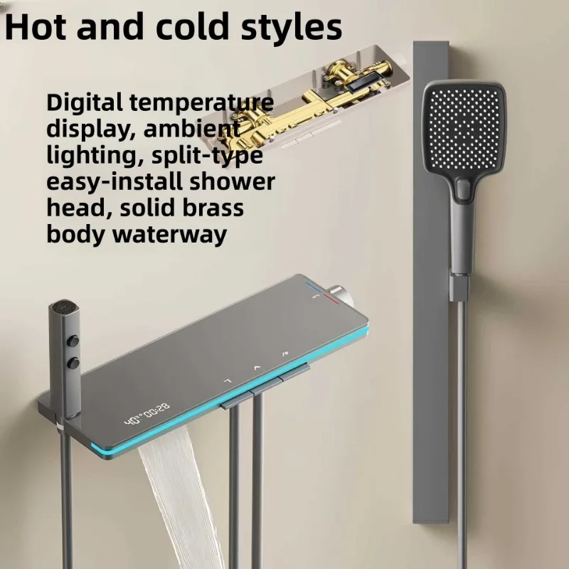 Thermostatic Shower Set Handheld Digital Display Two Piece Easy Install Bathroom Kit Home Bathroom Collection Shower Head Sets