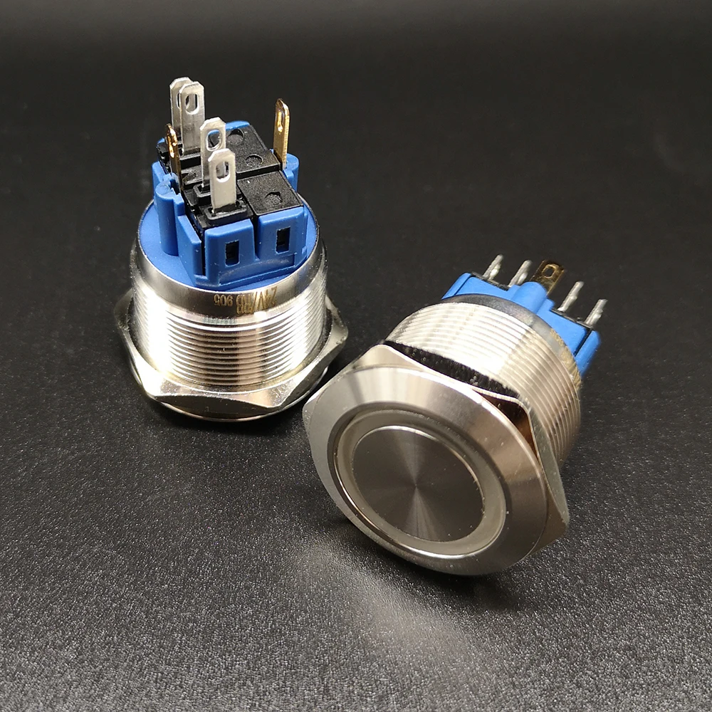 25mm Green Ring LED Metal 6 Pins Self-Locking Latching Push Button Anti Vandal Electric Switch Waterproof 6V,12V, 24V,110V, 230V