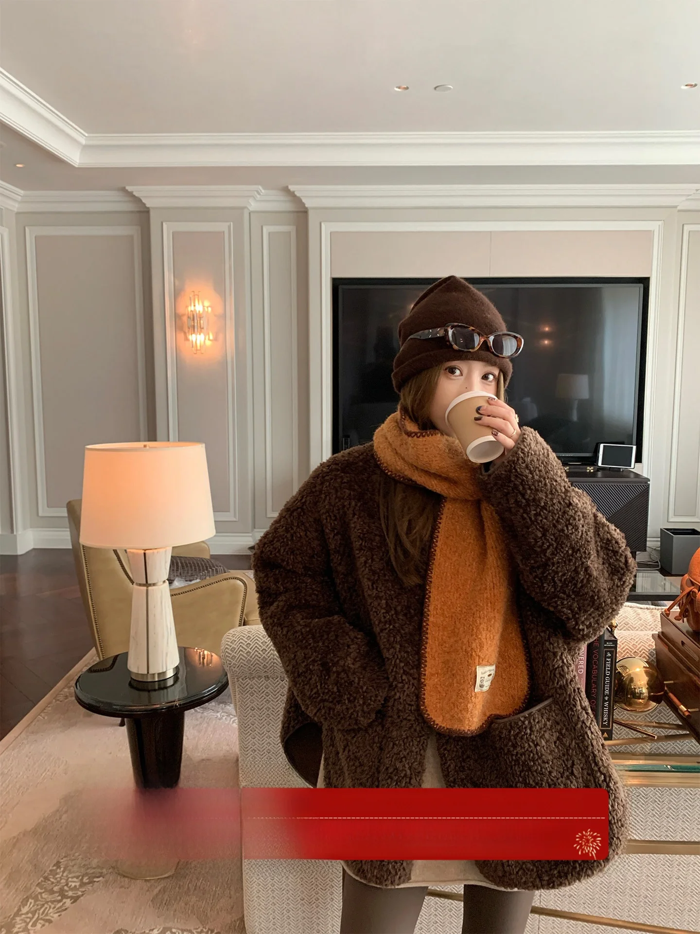 

Женская шерстяная куртка оверсайз с круглым вырезом и искусственным мехом MLA, осенне-зимняя новинка 2025 года, корейский стиль, длинный рукав