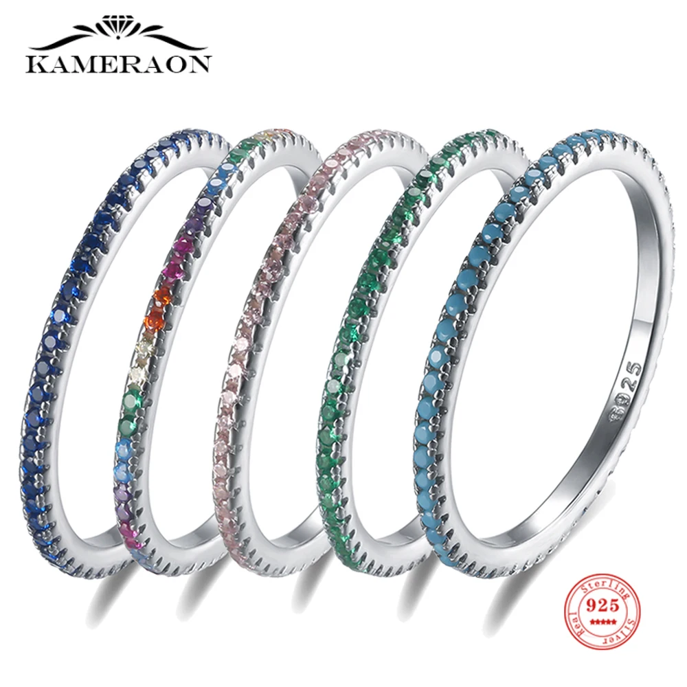 Kameraon-Bagues fines colorées en argent regardé 925 pour femmes, CZ empilables, bijoux de fiançailles de mariage, mode féminine, 1.5mm