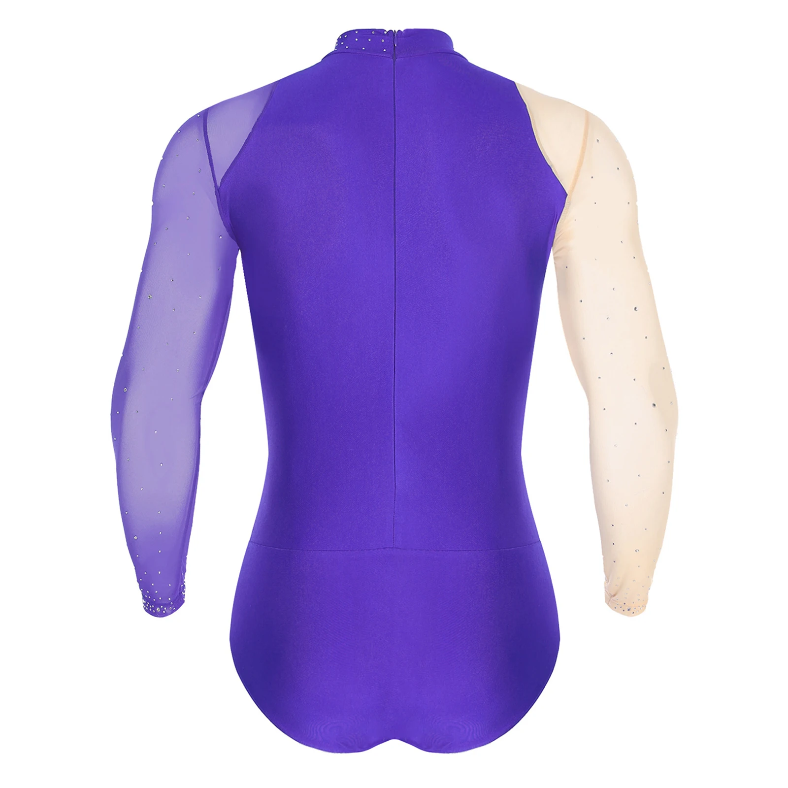 Herren-Overall mit glänzenden Strasssteinen, für Gymnastik, künstlerisch, Eiskunstlauf, Ballett, lateinamerikanischer Tanz, Performance-Kostüm, Reißverschluss, Schritt, Trainingsoverall – Detail 7