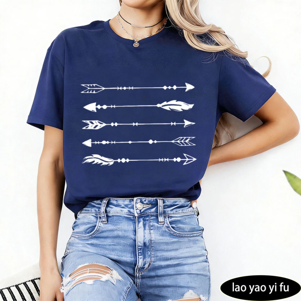Boho Western Arrows Shirt Women's Southwestern Short Sleeve Shirt Boho O-neck Top Boho Arrow Tees Outdoor Lover Fashion Tees