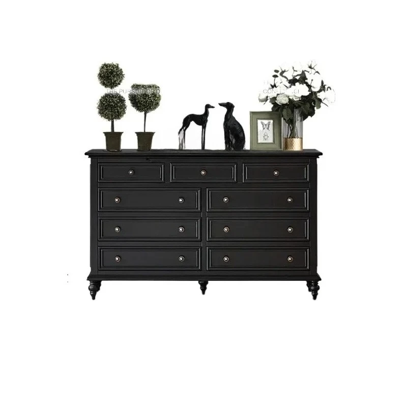 

TQH nine chest cabinet black modern simple living room retro bedroom storage drawer cabinet