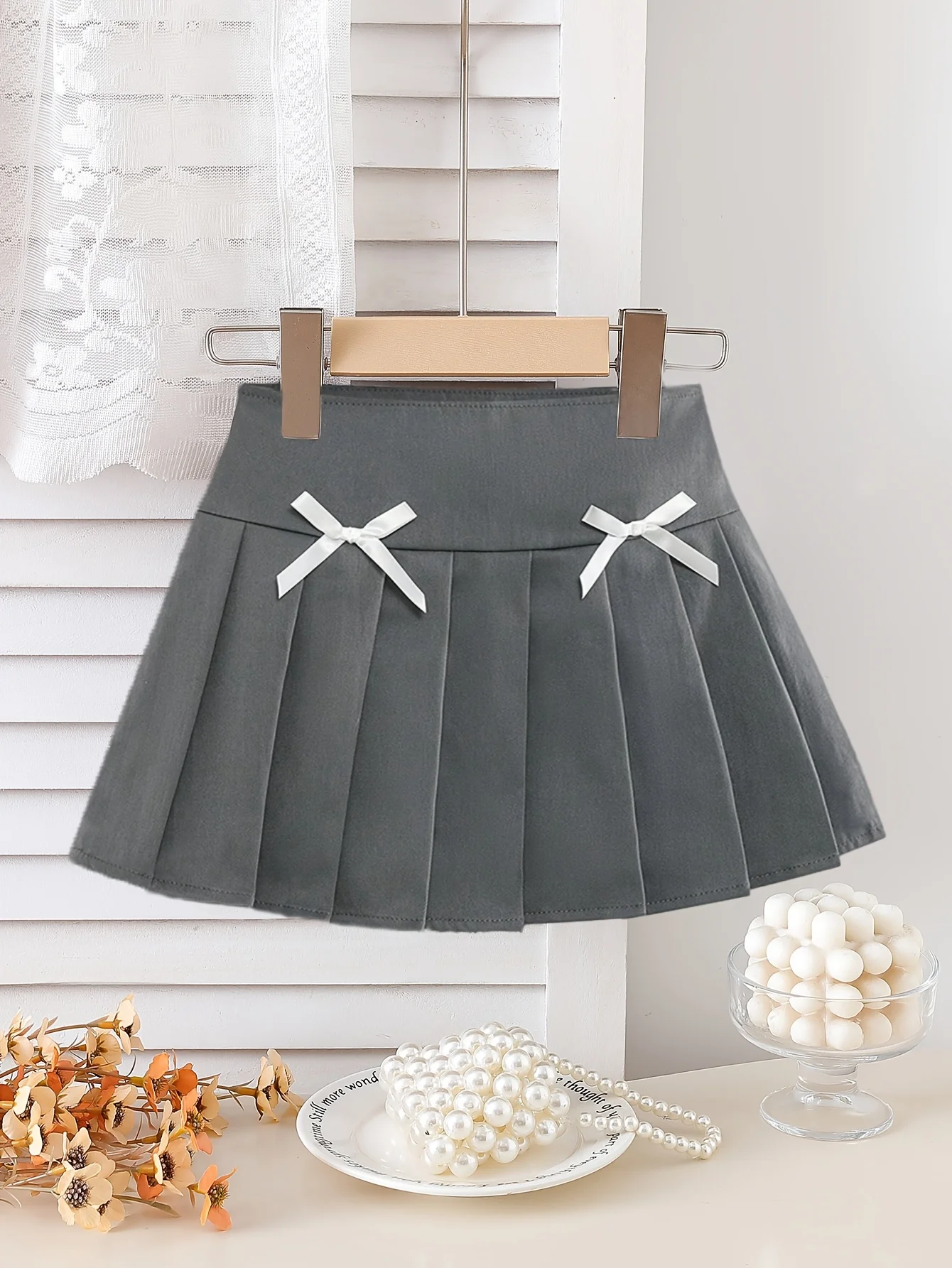 Baby Girl's Gray Pleated Skirt – Stylish Casual Half Skirt for Outdoor Play, Perfect Valentine's Day & Baby Girl Birthday Gift