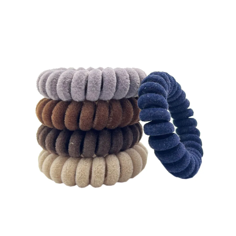 5pcs/Pack Velvet Telephone Coil Hairbands Women Spiral Hair Ties Girls Hair Rings Rope Solid Color Hair Accessories Gum Scrunchy