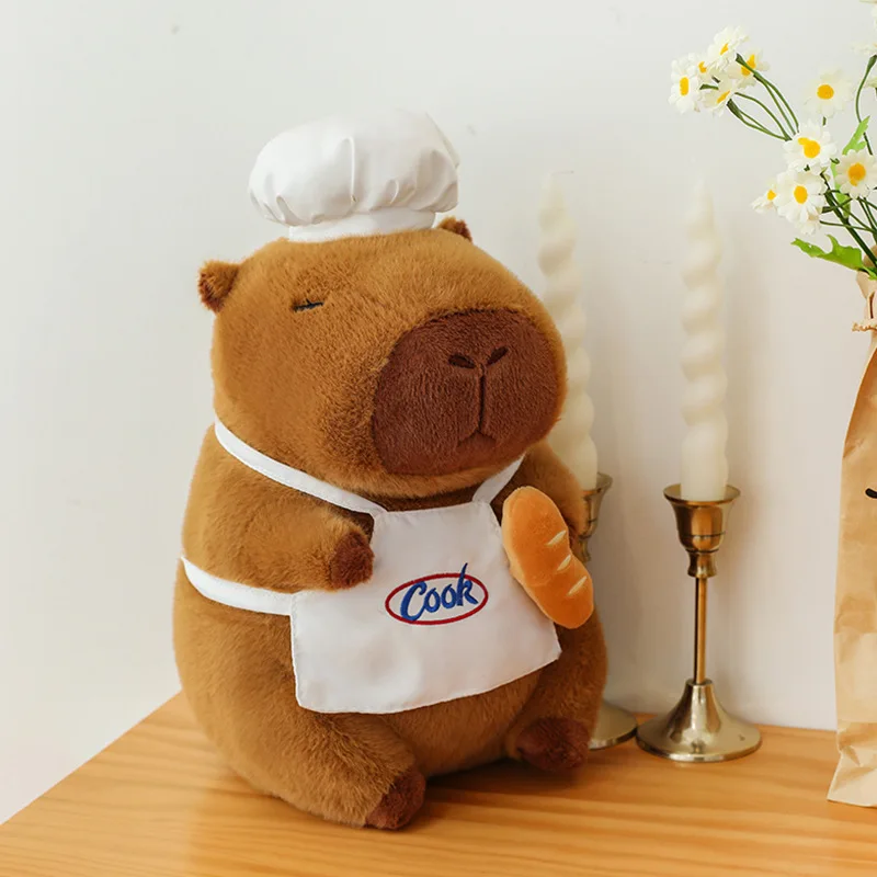 카피바라 인형 요리사 카피바라 빵 인형 플러시 장난감 베개 선물 어린이를위한