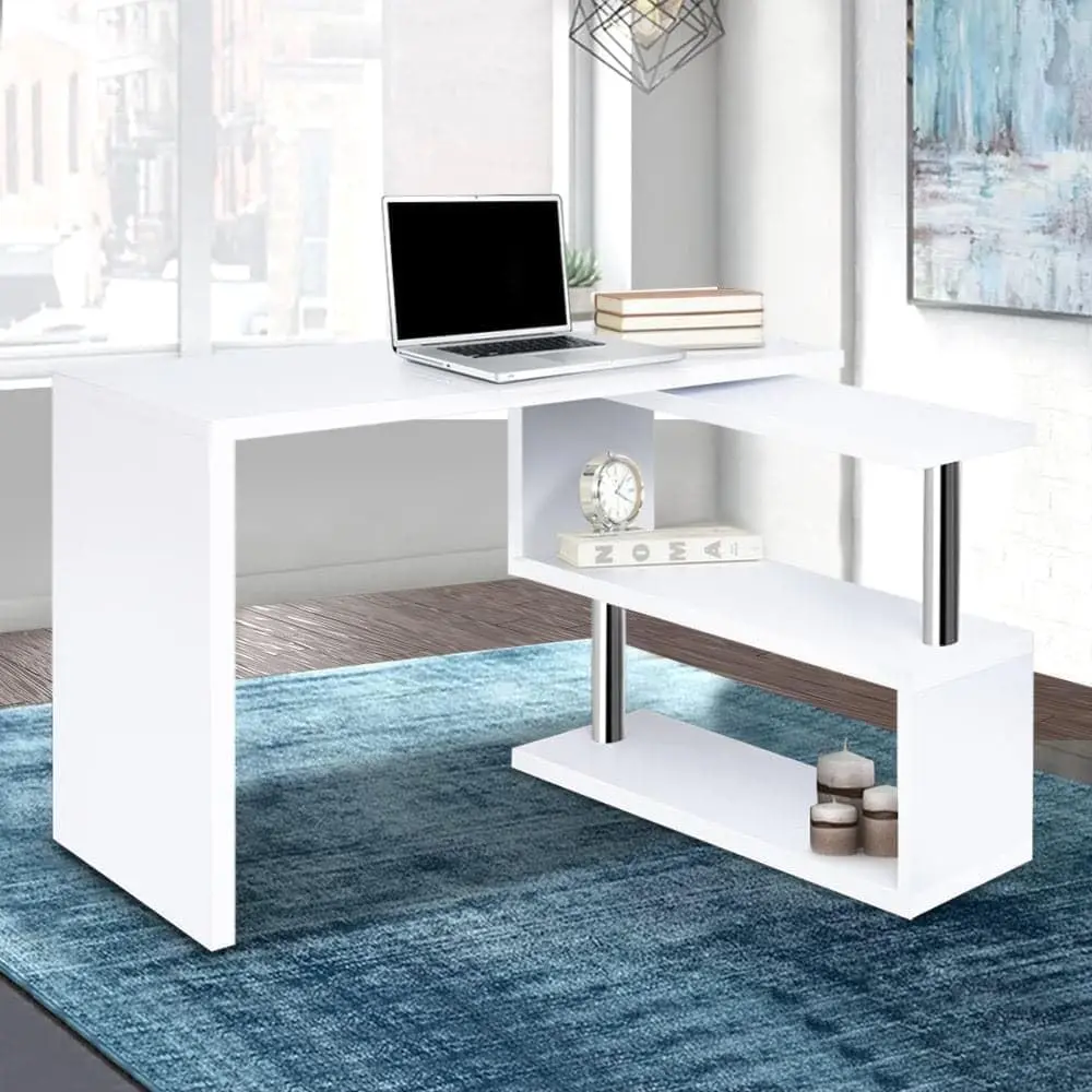 

Desk 102-107cm Length White Melamine Veneer Table Laptop Desks Study Student Room, Home Furniture for Study Room