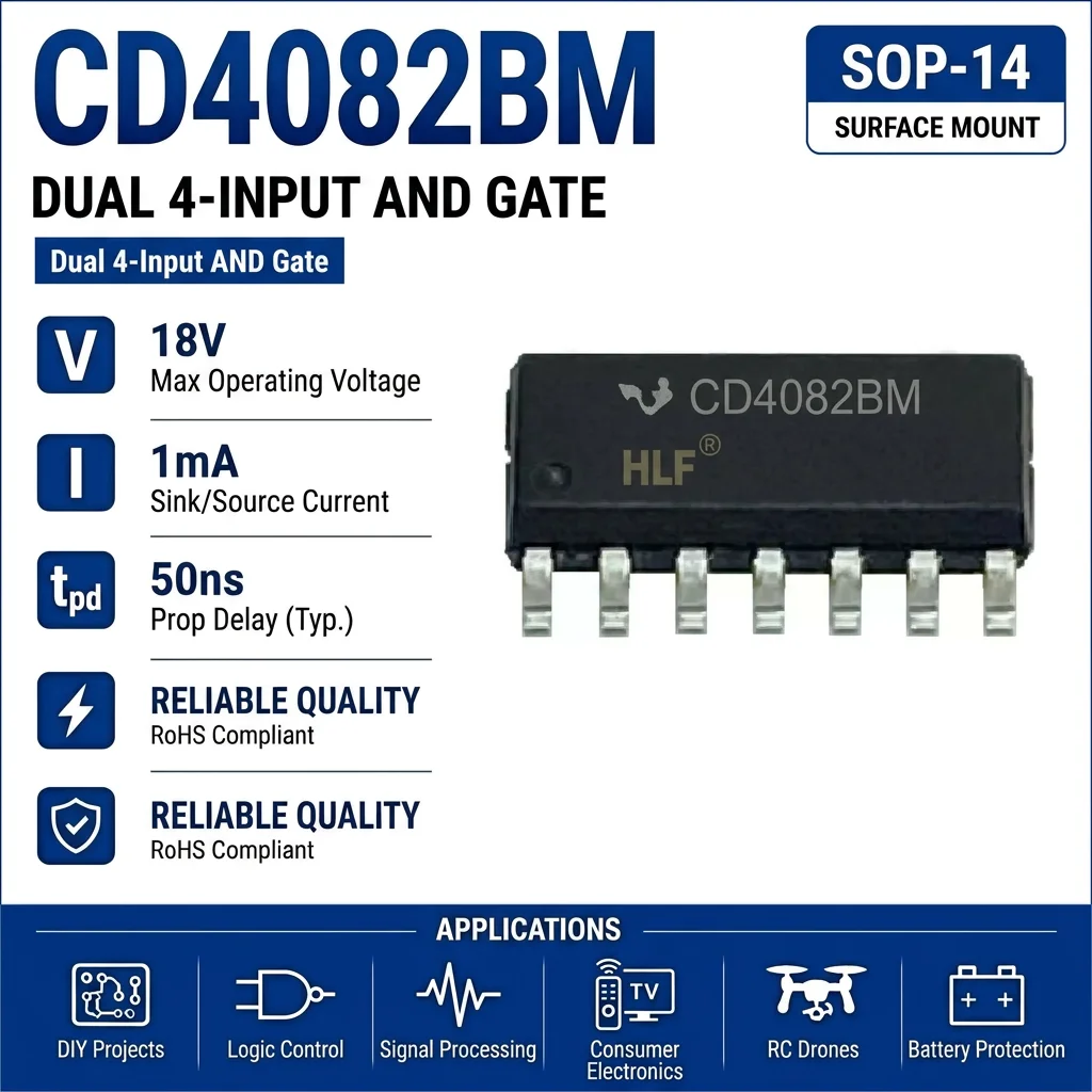 (10 pcs) CD4082BE DIP-14/CD4082BM SOP-14 CD4082 AND Gate Dual 4-Input CMOS 3V-18V