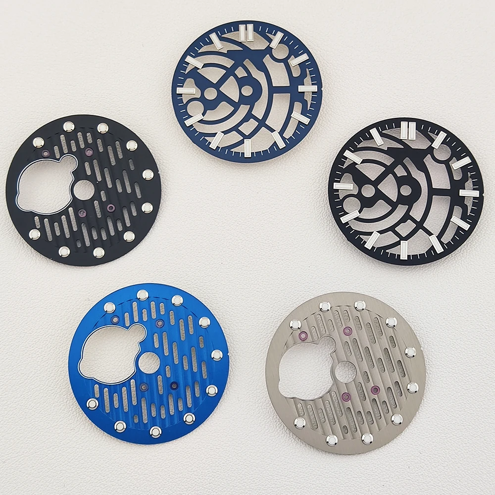 

Циферблат для часов 28,5 мм, циферблат NH38, ажурный циферблат, синий/черный/серый, подходит для механизмов NH38, NH70, NH72, циферблат для часов, аксессуары для часов