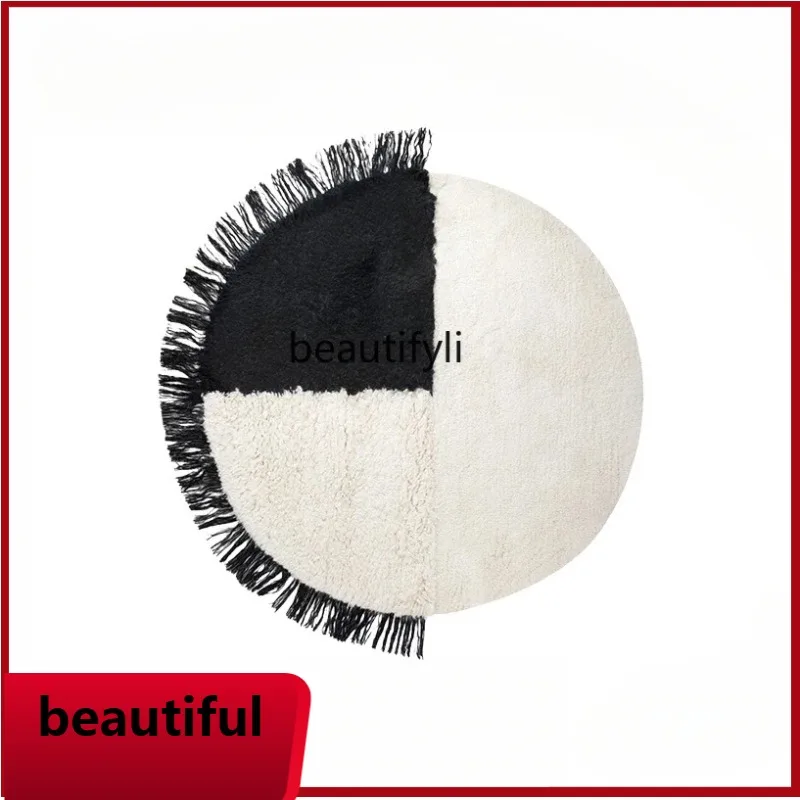 

F132 Modern Simple Round Carpet Living Room Premium Minimalist Black and White Contrast Color Thickened Art Bedroom Bedside Bla