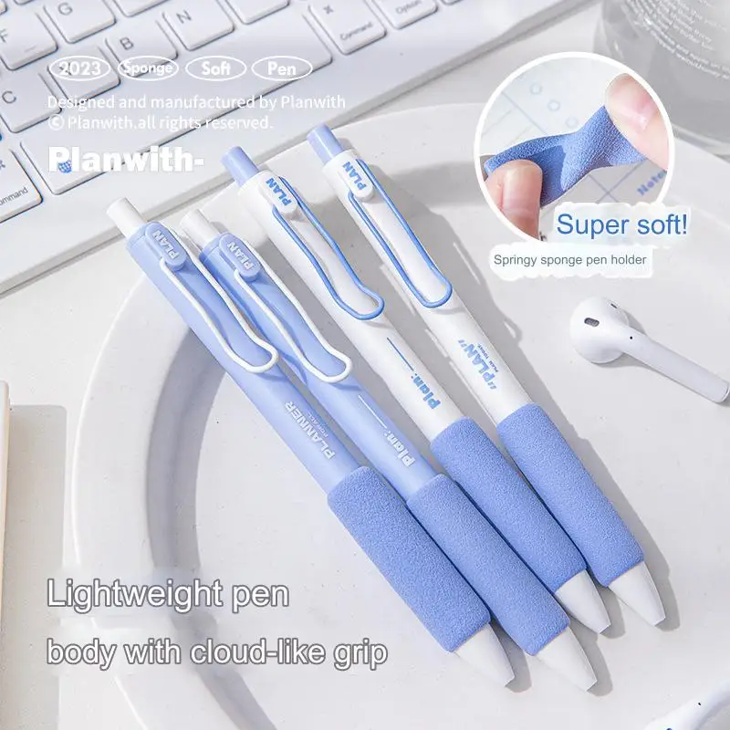 Planwith Sponge Soft Grip Pen Set 0.5mm Ins Style Quick Drying Black Gel Pens, Lightweight Cloud Not Scratchy Sign Writing Tools