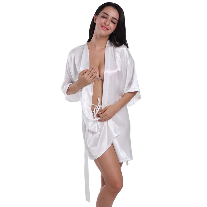 Satin Bride and Bridesmaid Silk Wedding Designer Bathrobe Short Robe with Gold Glitter For Gift