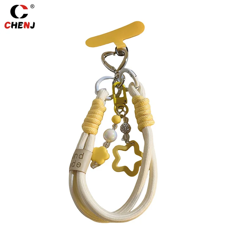 Simple Yellow Star Phone Strap Anti Lost Carabiner Phone Chain Wristband Keyring Mobile Phone Chain Earphone Camera Pendant