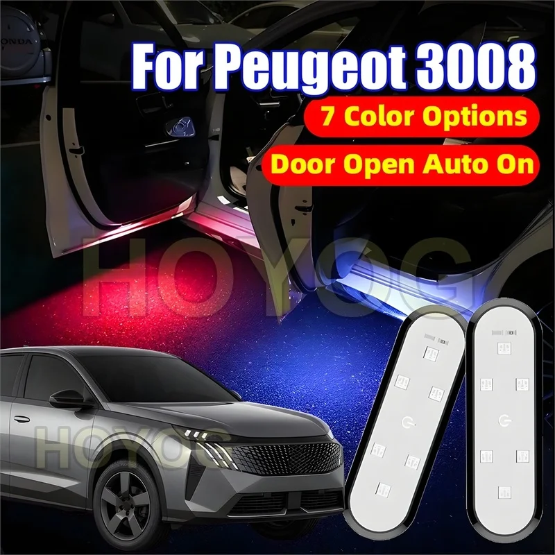 Fit for Peugeot 3008 2023-2026 USB Rechargeable Wireless Car Door Light with a Magnetic Sensor and No-Drill Installation