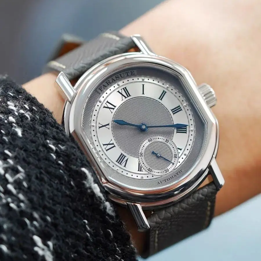 FARASUTE Men Automatic Watch 38mm Retro Mechanical Wristwatch Sapphire 50M Waterproof Peacock Movement Oval Case