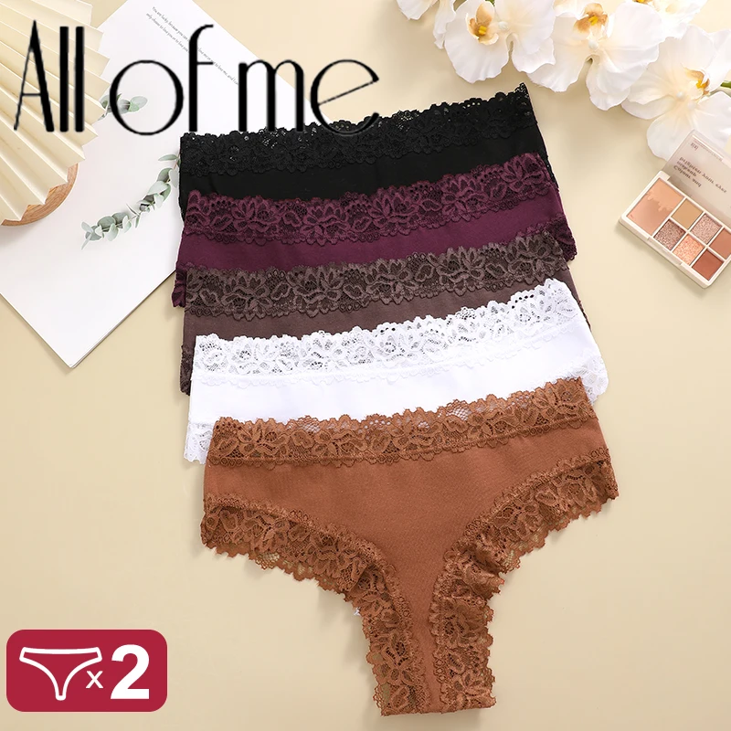2PCS/set Sexy Cotton Brazilian Underwear Sexy Lace Panties for Women Female Low Waist Floral Lingerie Briefs Ladies Intimates
