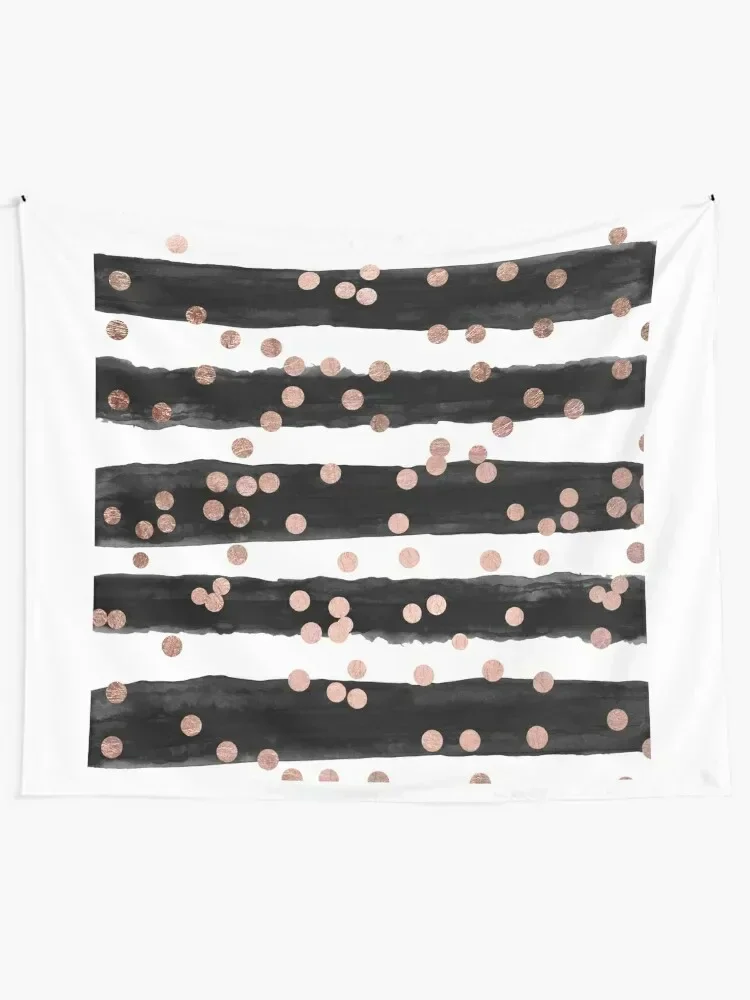 Girly rose gold confetti black watercolor stripes Tapestry Cute Room Decor Decorative Wall Outdoor Decor Tapestry