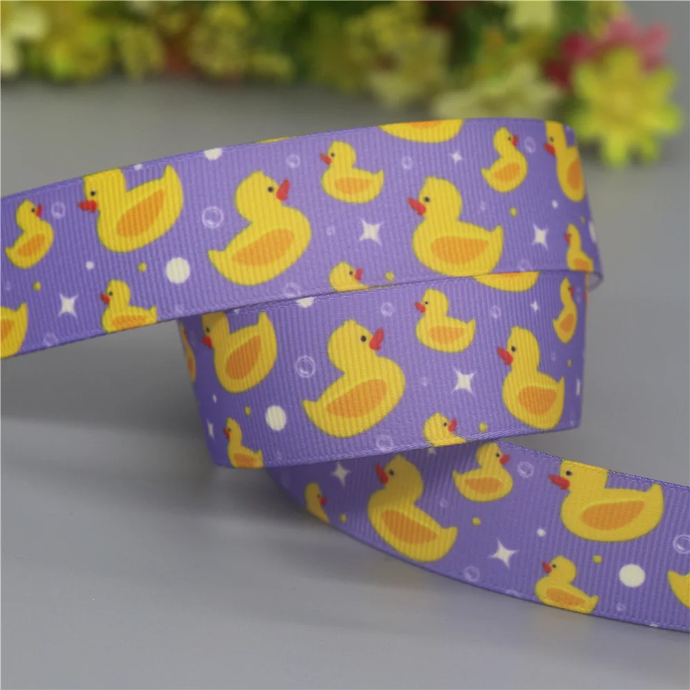 DUWES 50yards Duck Turtle Printed Grosgrain Ribbon Accessories Material Headwear Decoration DIY Sewing Craft D2177