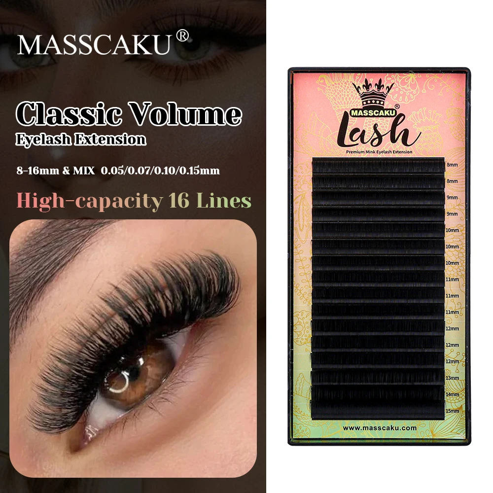 New Style MASSCAKU Fluffy Ribbon Synthetic Mink Classic Regular Eyelash Soft Natural Looks Russian Volume Lashes for Makeup Use