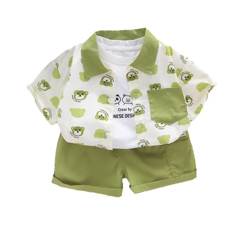 

New Summer Baby Clothes Children Boys Short Sleeved Shirt T-Shirt Shorts 3Pcs/Sets Kids Clothing Infant Fashion Cartoon Costume