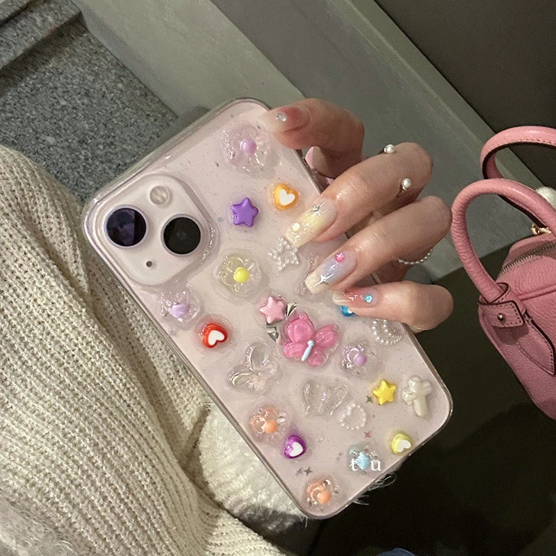 جراب ثلاثي الأبعاد بريق الفراشة لهواتف آيفون ، كوريا اليابانية ، 14 ، 13 ، 11 ، 12 برو ماكس ، بلس ، لون لطيف ، غطاء زهرة ناعم ، غلاف إيبوكسي شفاف ، فتاة ، اليابان ، كوريا #4