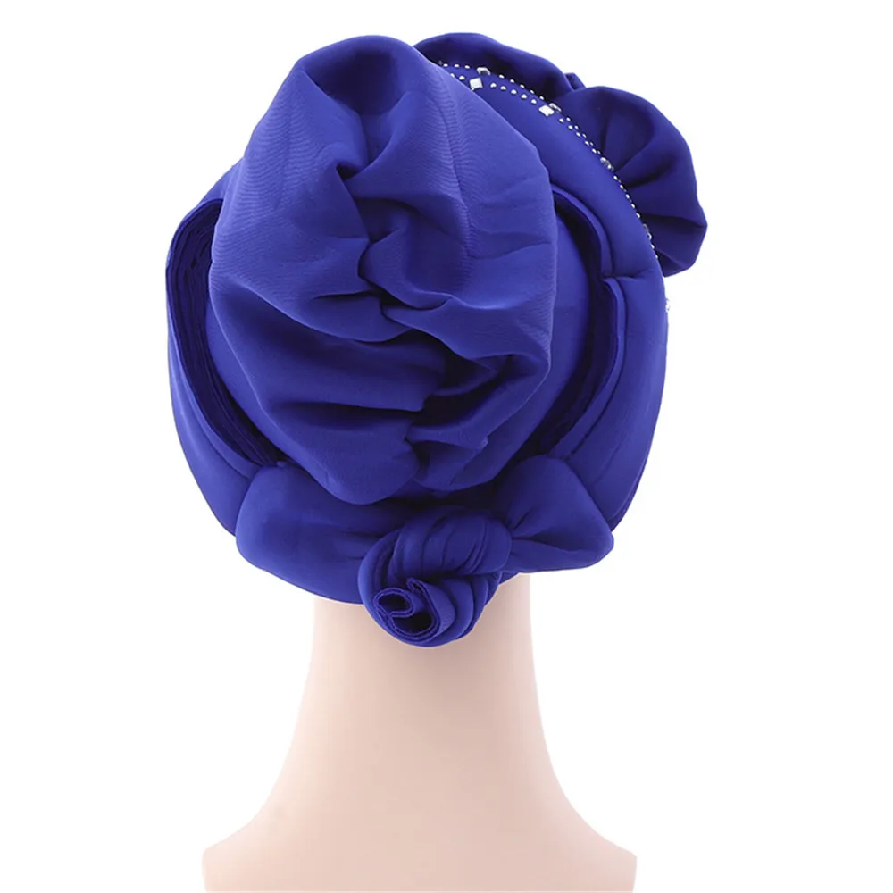 Fashion African Autogele Headtie Nigeria Party Headgear Women Head Wraps Female Turban Cap with Diamonds