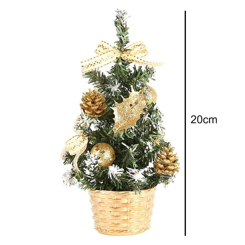 20cm Mini Christmas Tree With Balls DIY Desktop Golden Red Christmas Decorations 2024 New Year Home Party Windows Ornaments