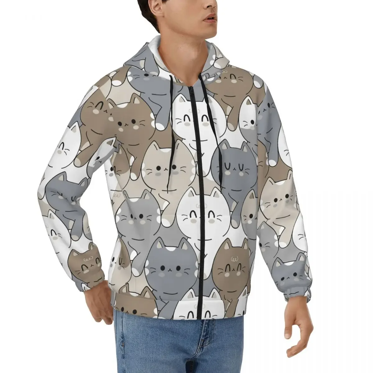 

Cute Kitten Cat 2 Zipper Hoodie Hip Hop Pullover Autumn Winter Men's Women's Sweatshirt Long Sleeve Tops