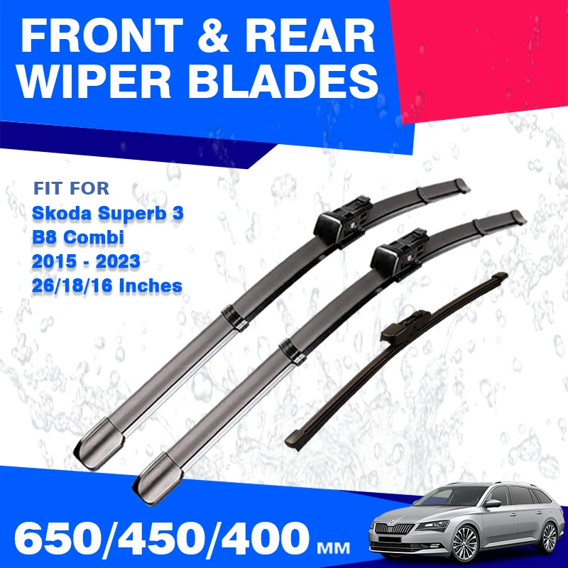 Front Rear Wiper Blades for Skoda Superb 3 B8 3V Combi 2015 - 2023 Sportline MK3 Window Windshield Windscreen Accessories Washer