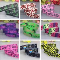 DHK 50yards Red Ribbons Resistance Spoild Flight Spell Printed Grosgrain Ribbon Accessories Collar DIY Sewing Craft S2608