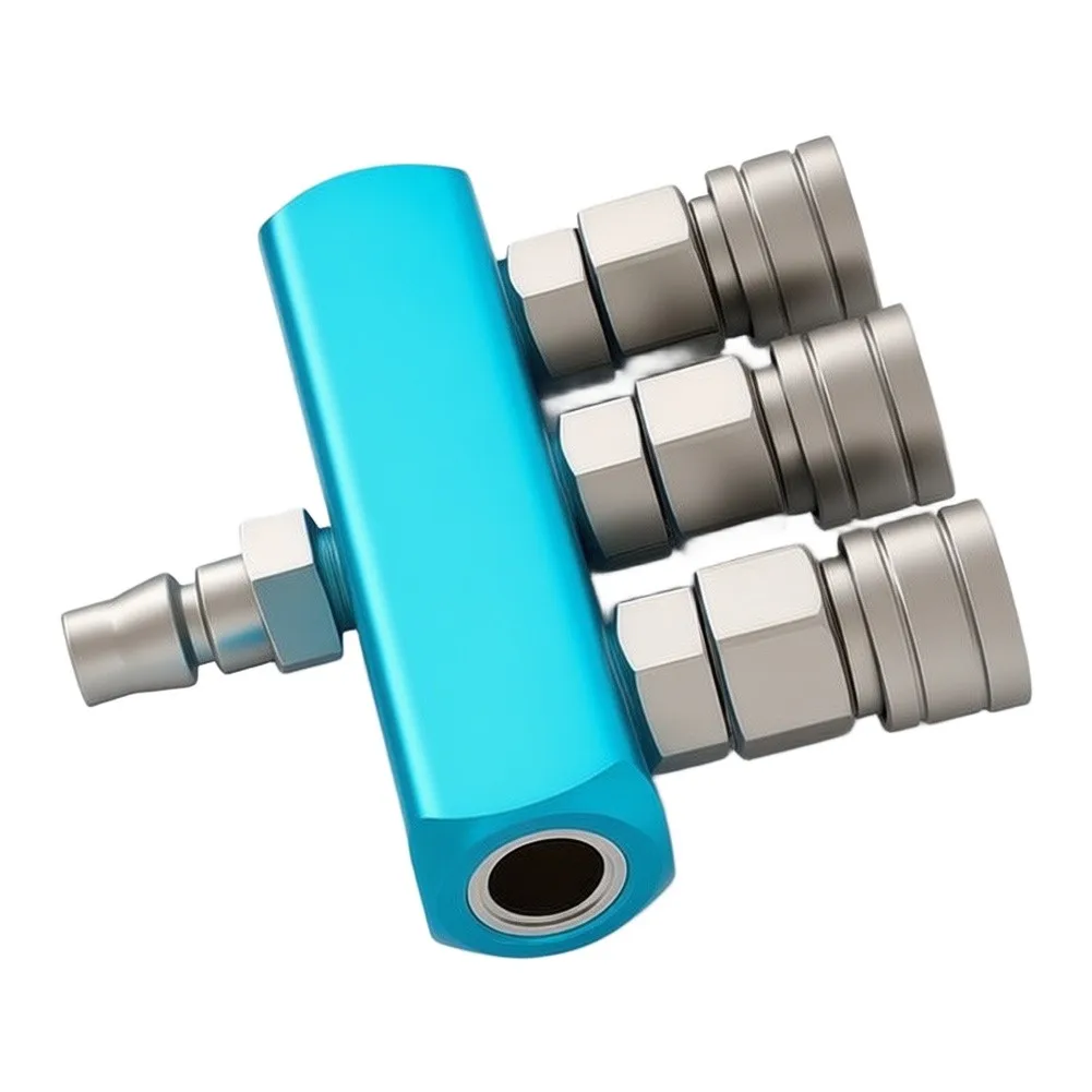 1pc 3 Way 4 Port Aluminum Air Manifold Quick Connect Splitter 1/4in NPT Connector Industrial Pneumatic Fittings Air Compressor