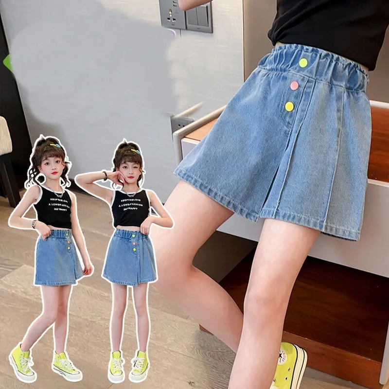Hot Sale Tween Girls Butterfly Pattern Denim Shorts with Pockets Kids Teenager High Waistband Mini Jeans Pants 5 6 7 8 9 10 12 1