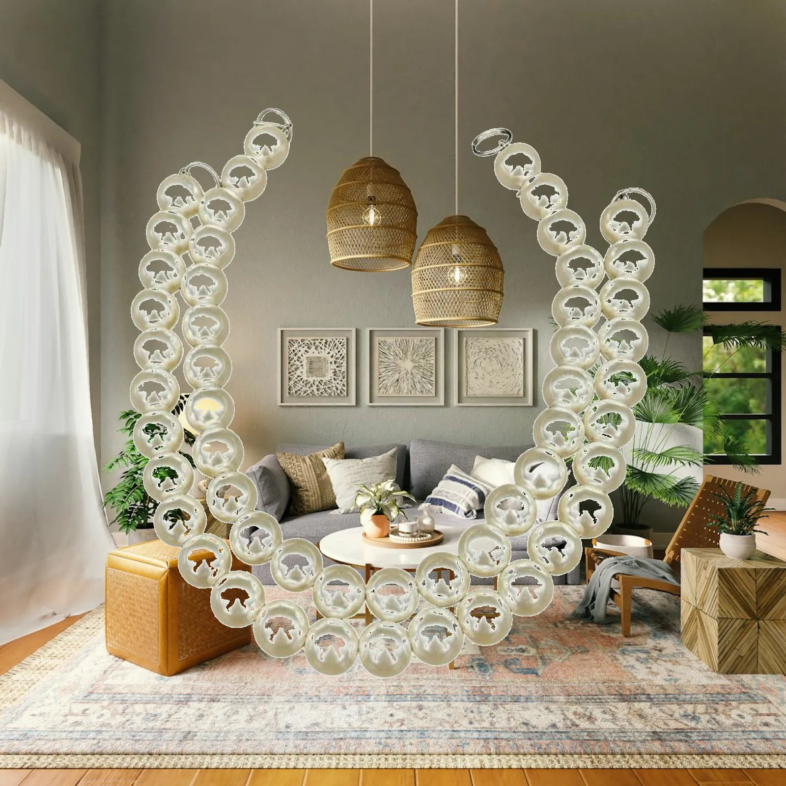 Beaded Lamp Chain DIY Pendant Ceiling Light Accessory 12mm Pearl Decor for Chandelier Replacement Hanging Fixture