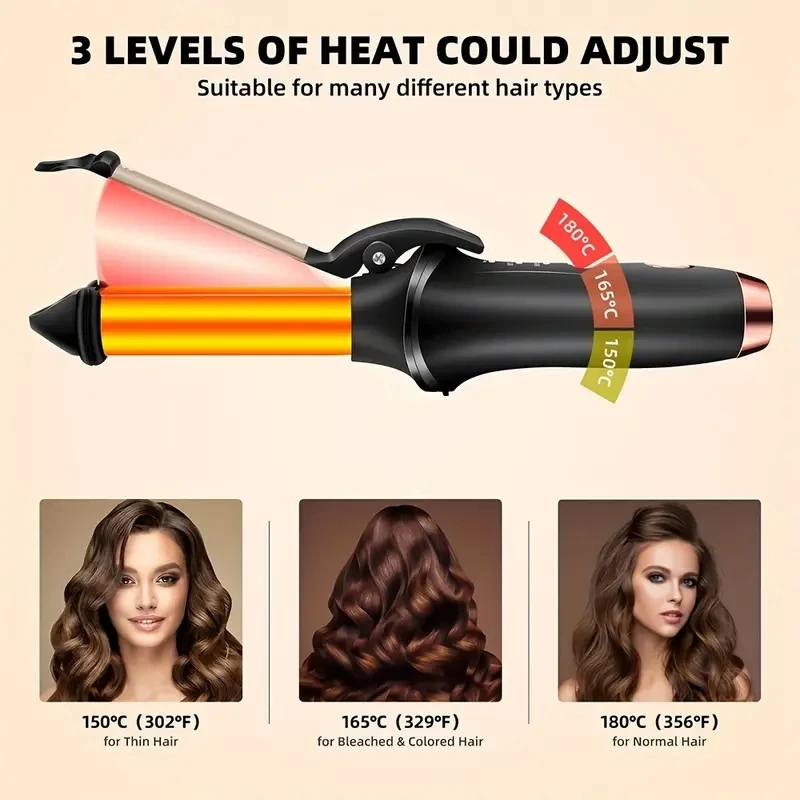 Automatic Wireless Hair Curler Cordless Rotating USB Rechargeable Curling Iron Display Temperature Adjustable Timing Hair Curler