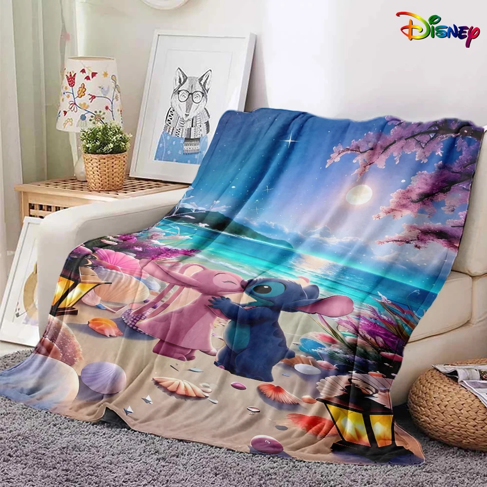 

Disney Stitch and Female Character Cozy Beach-Themed Blanket Flannel blanket, soft and comfortable, home decoration