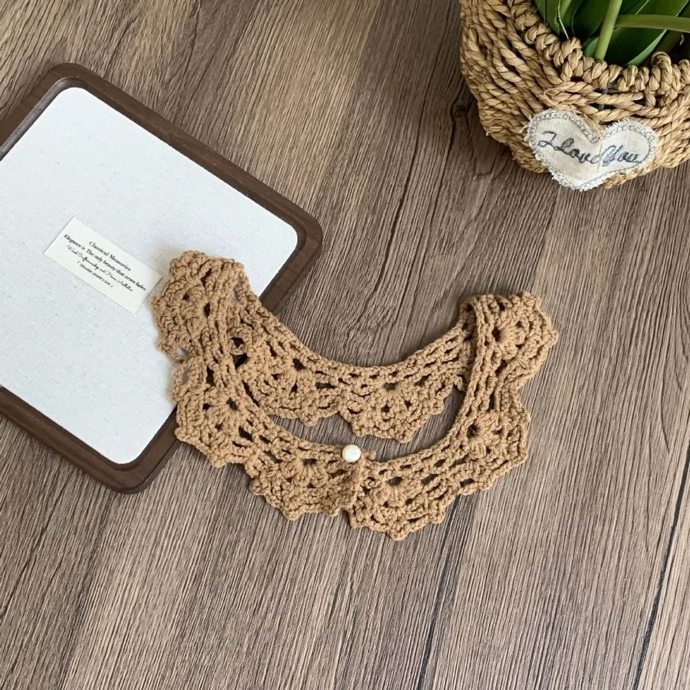 Sweet Hollow Out Crochet Shawl Round Neck Detachable Knitted Scarves Clothes Decoration Scarf Accessories