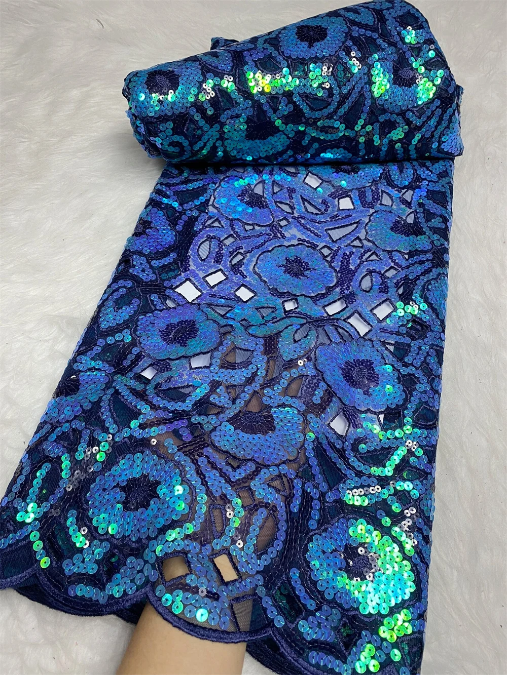 Latest African Nigerian 2024 High Quality Sequins Tulle Lace Fabric Sewing Guipure Embroidery Beads Stone Dresses 5Yards JH0021