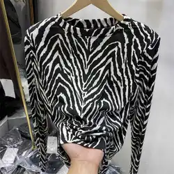 Design Sense Niche Zebra Print Long Sleeved T-shirt Women's Western-style with Fleece and Age Reducing Salt Base Shirt