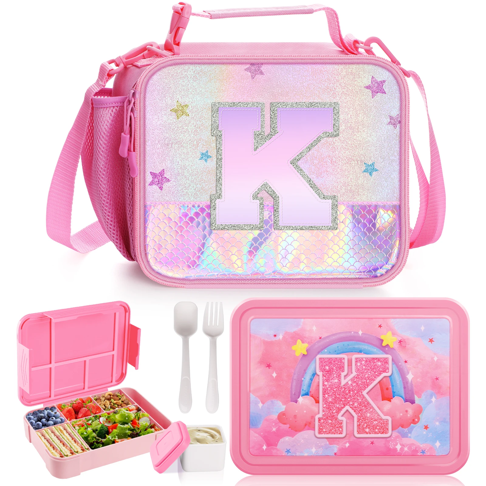 Cute Children Lunch Box Portable Lunch Bag Set Thermal Bag Durable Waterproof Picnic Bag Lunch Box For Girls School Microwave