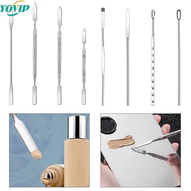 1pc aço inoxidável cabeças duplas maquiagem toner espátula mistura vara fundação creme ferramenta de mistura cosméticos compõem a ferramenta