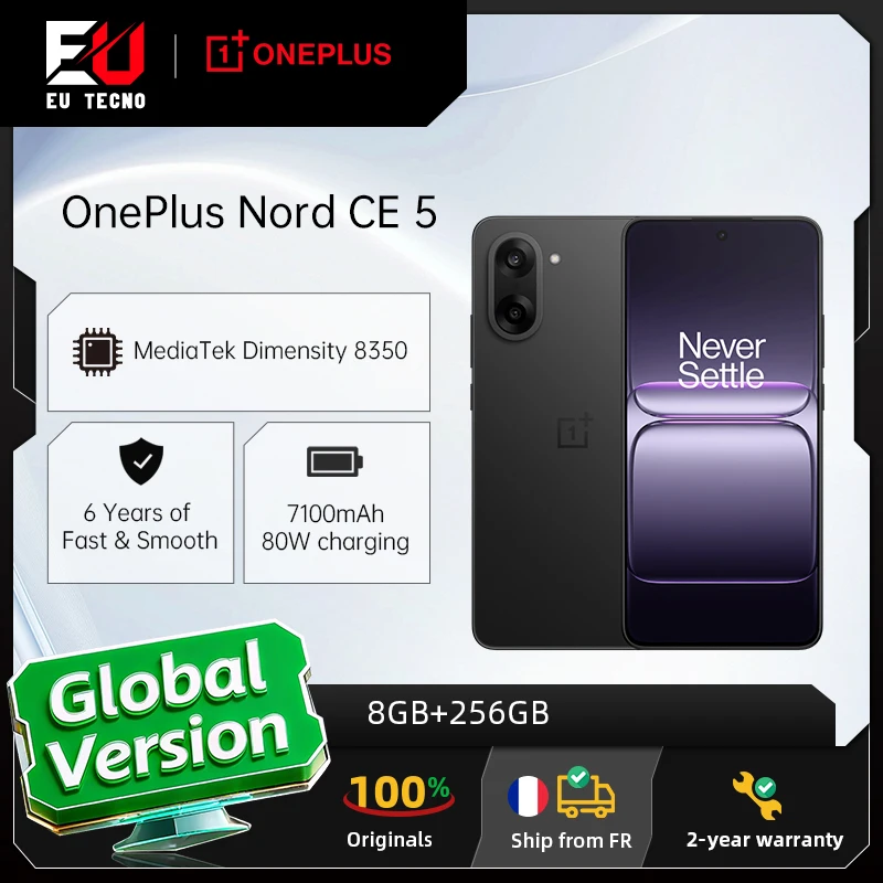 Version globale du smartphone OnePlus Nord CE 5 5G 8 Go + 256 Go 7100 mAh 80 W Appareil photo 50 MP EIS+OIS Android 15 WiFi 6