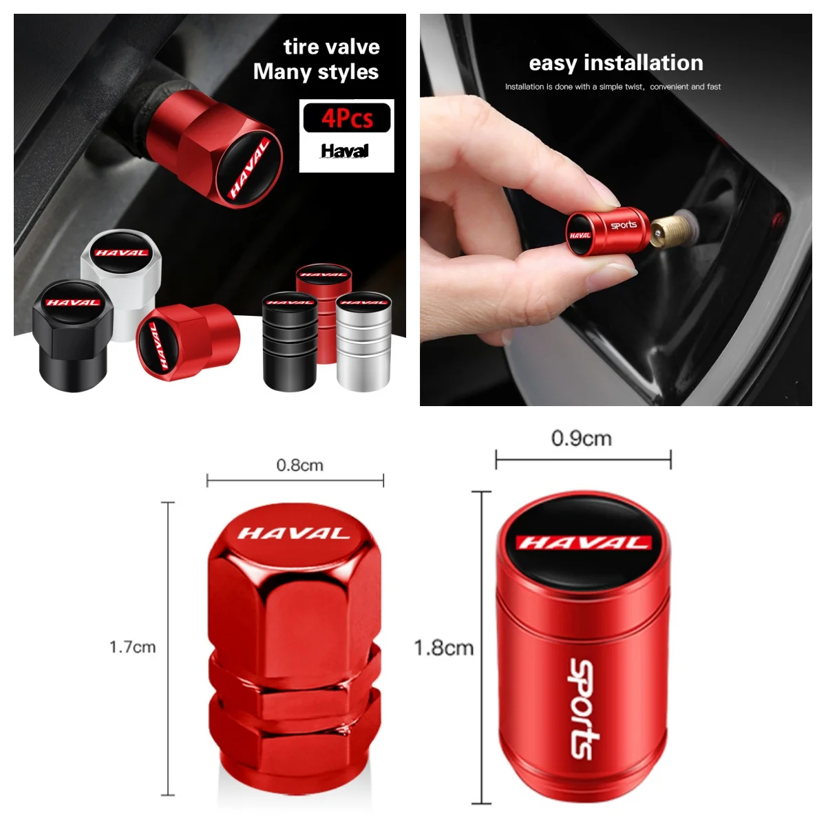 4Pcs Car Tire Valve Stem Caps For Haval H6 H9 F7 Jolion Dargo Anti‑Dust Air Valve Cover Auto Wheel Decoration Accessories