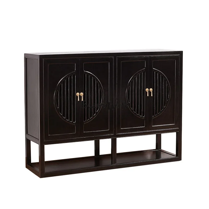 

*New Chinese Style Solid Wood Black Walnut Color Shoe Cabinet Old Elm Zen Foyer Doorway Partition Locker