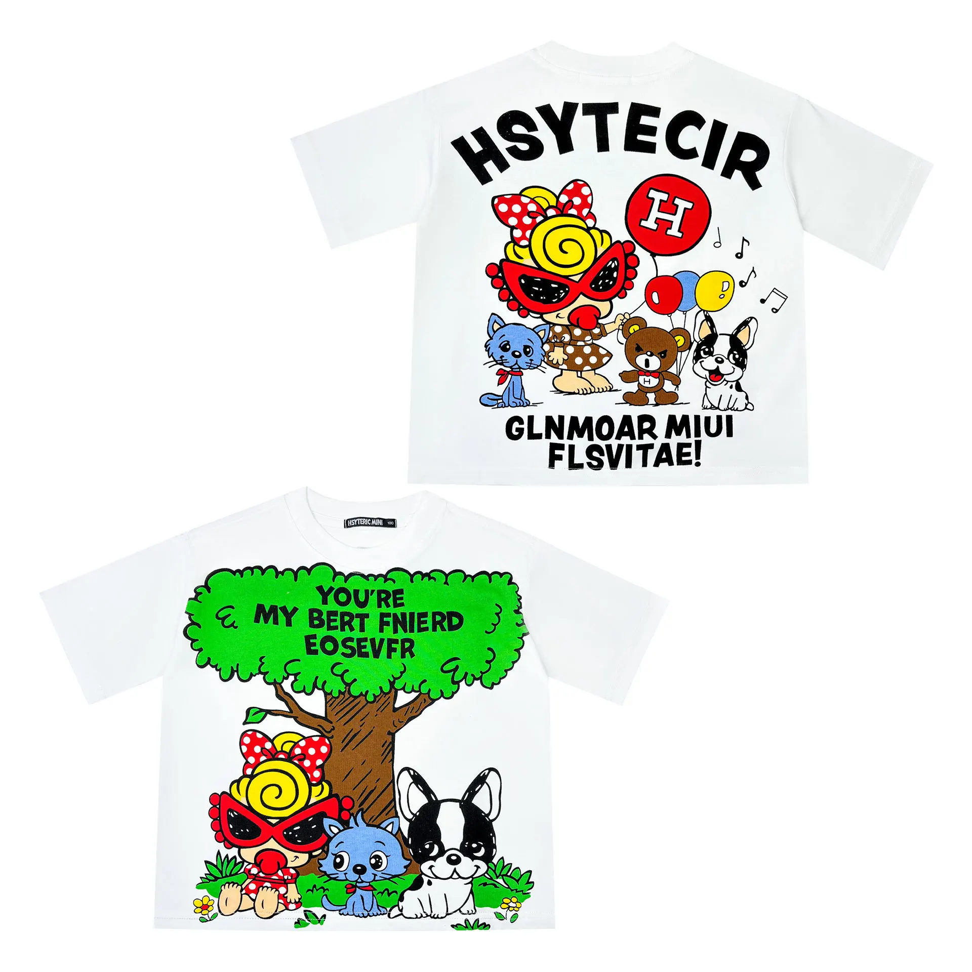 

2025 New White Simple Cartoon Cute Tree Dog Half Sleeve Cotton Comfortable Casual Printed Children's Short Sleeve T-shirt