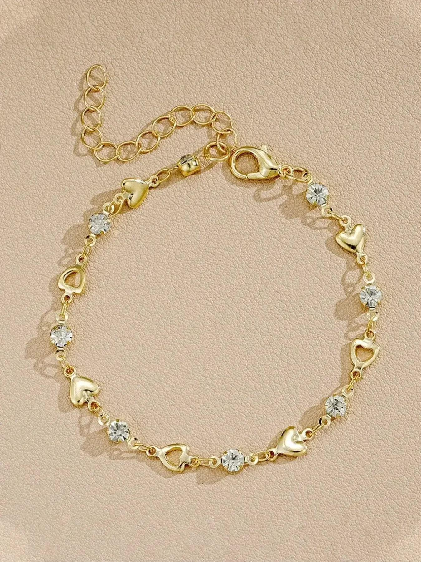 Rhinestone Heart Link Chain Bracelet, Women's Everyday Heart Bracelets Crystal Charm Bracelet