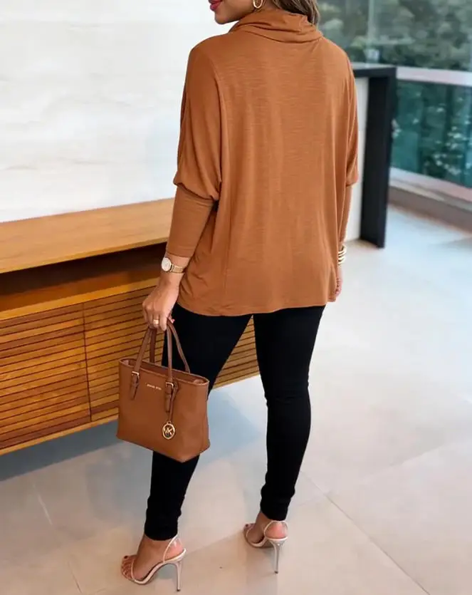 Women's Blouse 2026 Spring New Cowl Neck Batwing Sleeve Top Casual Long Sleeve Loose Pullover Comfortable Soft Drape Blouse