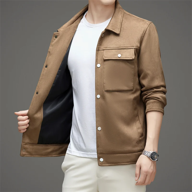 

2024 Autumn Men's Casual Suede Jaet Collared Outerwear Youthful Vitali Sle Fake Leather Coat Regular Length Online Excl...