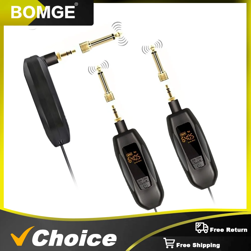 BOMGE Wireless Guitar Transmitter Receiver UHF Rechargeable Wireless Guitar System with 30 Channels for Bass Electric Instrument