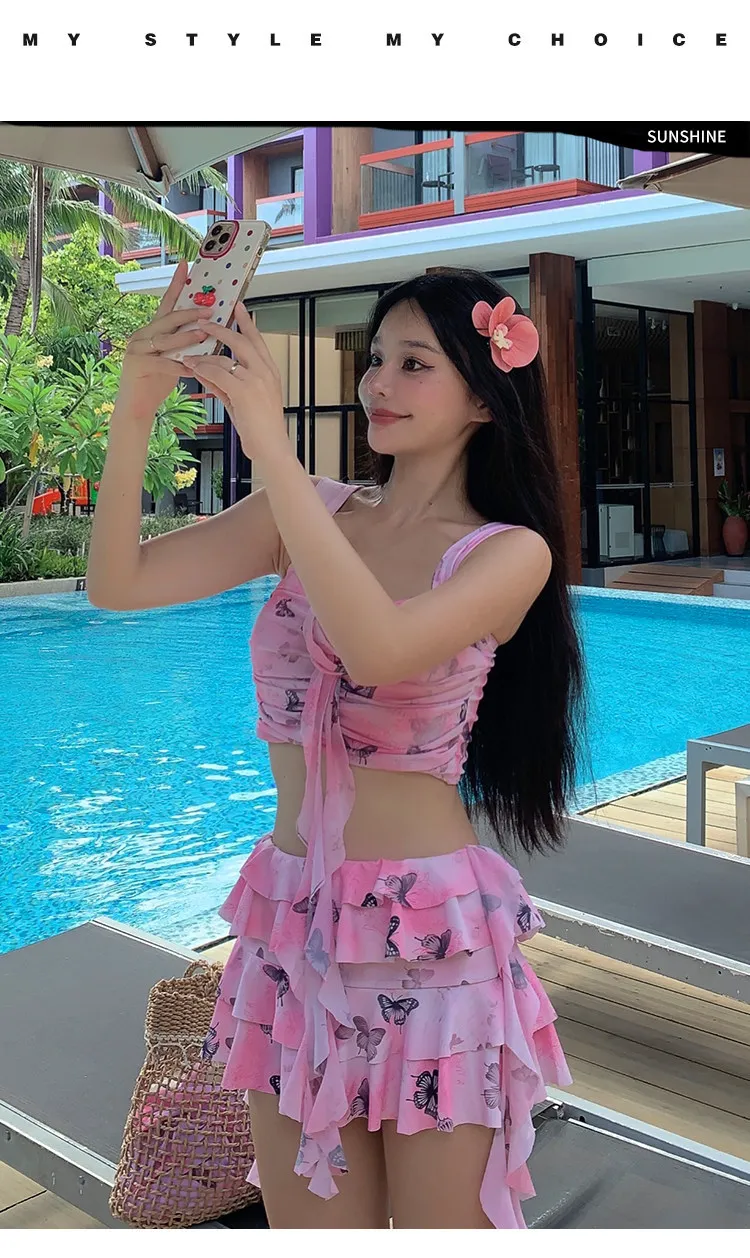 

Swimsuit split skirt conservative small breast push up vacation swimsuit hot spring date romantic bikini