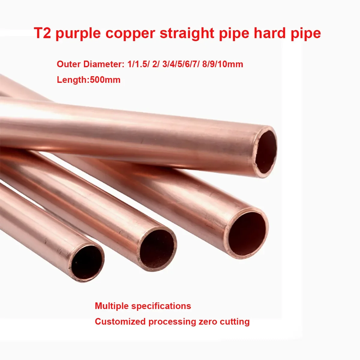 

T2 Micro Copper Tube Length 500mm Thin Wall Hollow Capillary Hard Straight Thin Wall Copper Pipe OD 1mm-10mm 2PCS